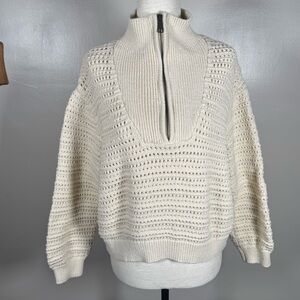 Marine Layer Sz M Cream “Montecito Quarter Zip” Crochet Cropped Boxy Fit Sweater